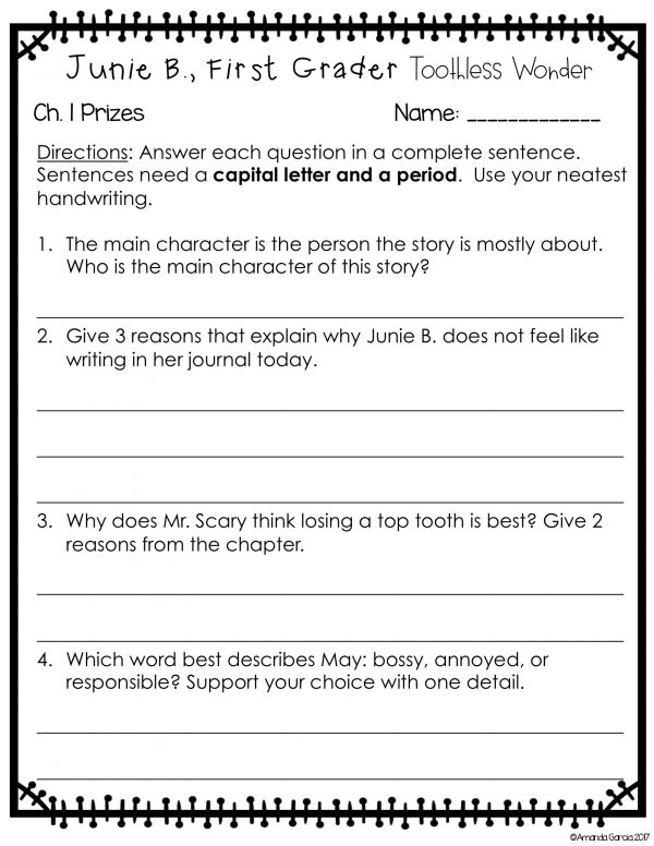 Junie B., First Grader Toothless Wonder Novel Study - Image 3