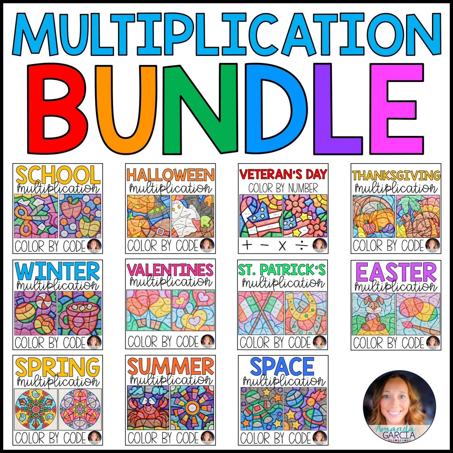 Color by Number Multiplication Facts YEAR LONG BUNDLE – Amanda Garcia ...